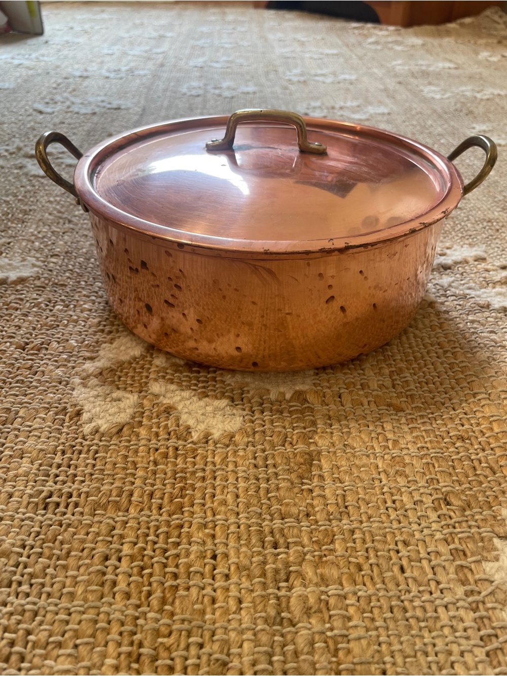 Vintage Tin Lined Copper Pot Pan Stock Brass Handle With Lid